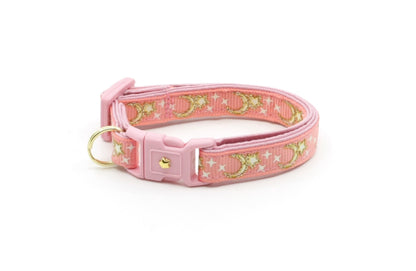 Gold Moons and Stars on Coral Pink Cat Collar